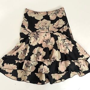 Vintage Kenzie Floral Silk Ruffle Midi Skirt